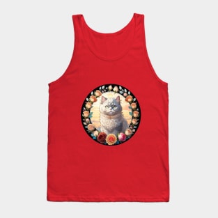 Silver Persian Cat Rose Wreath Tank Top